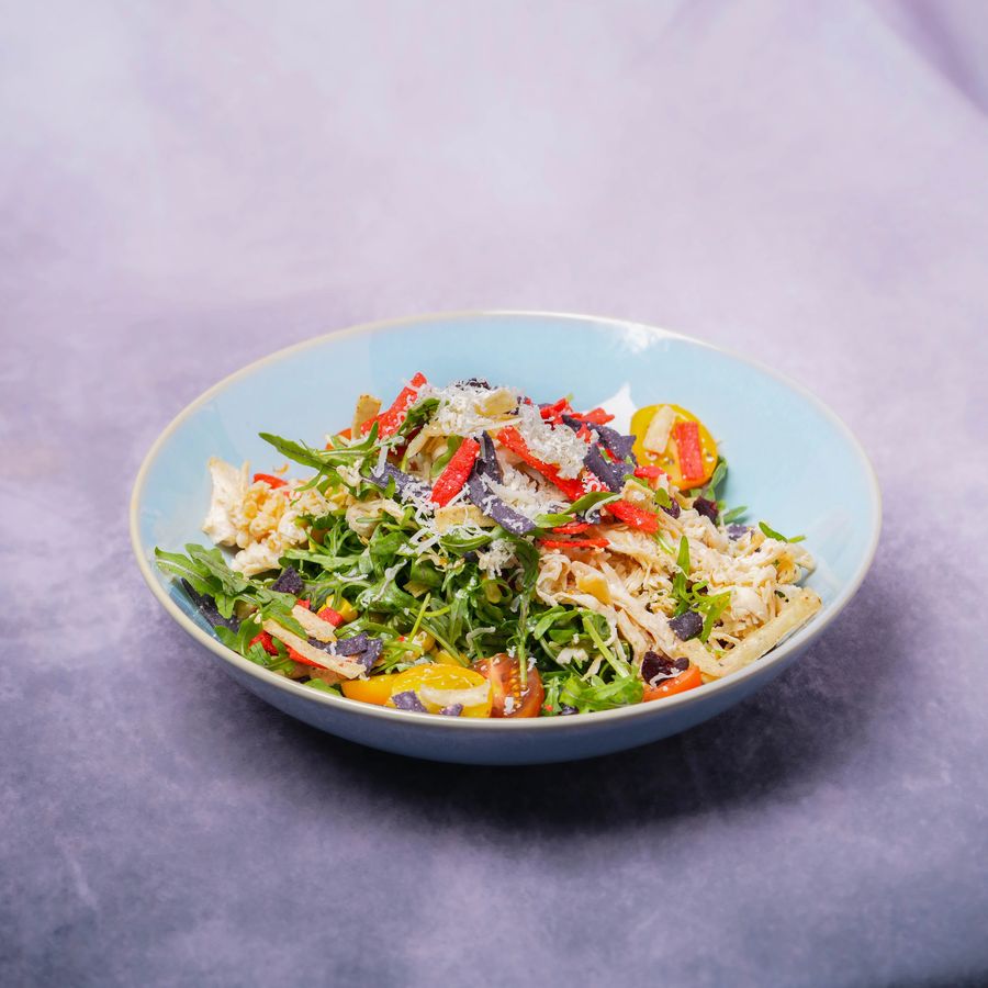 Grilled chicken salad with corn and tomatoes