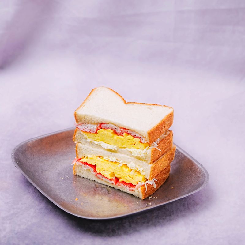 Stacked crab breakfast sandwich