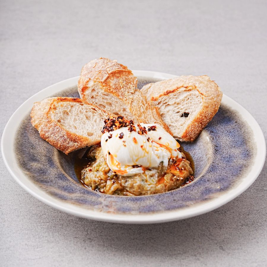 Eggplant toast with burrata